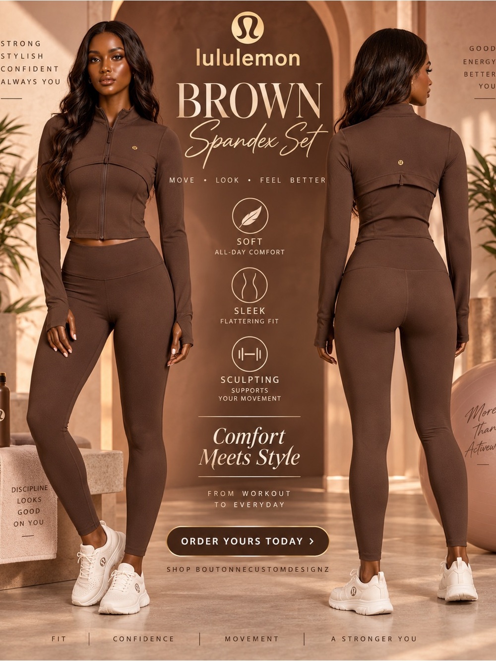 lululemon athletica Brown Spandex Leggings & Zip Crop Jacket Set